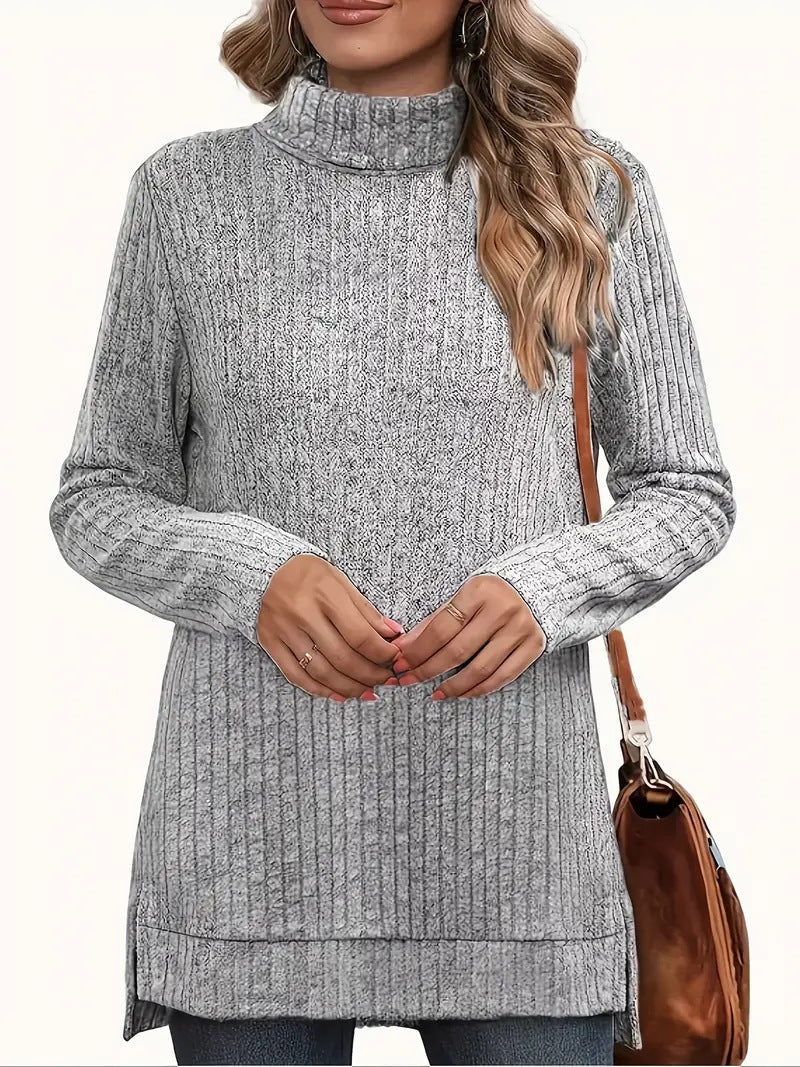 Women's Oversized Cowl Neck Long Sleeve Side Slit Tunic Top