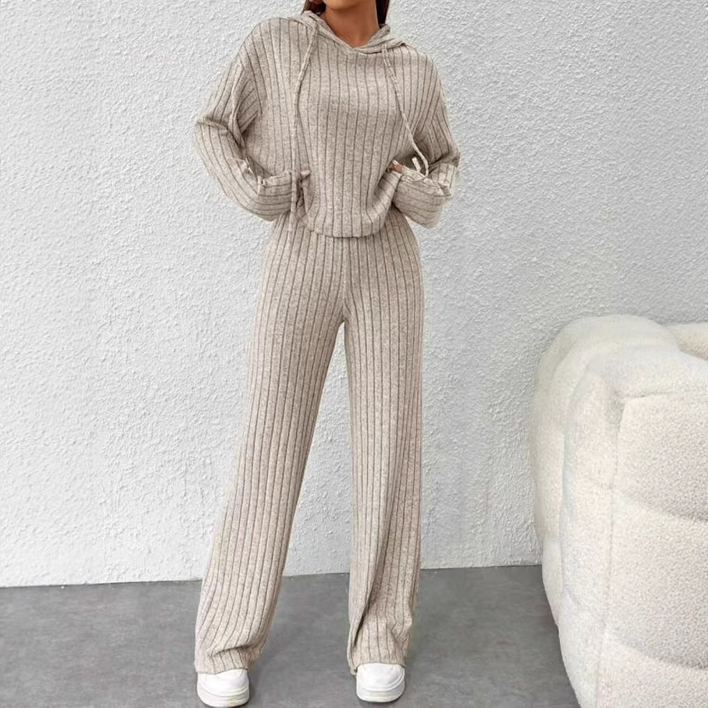 Women's Ribbed Knit Hoodie & Pants Lounge Set