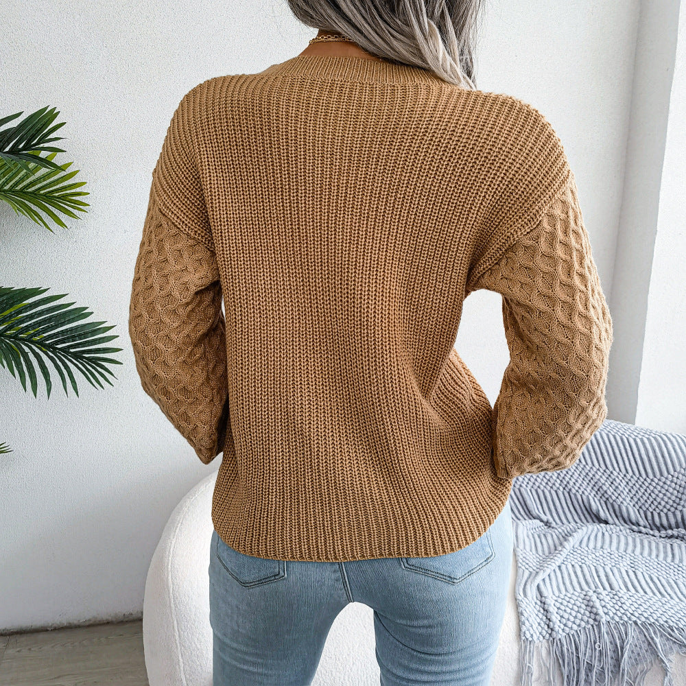 2025 Fall/Winter Casual Lantern Sleeve Knit Sweater