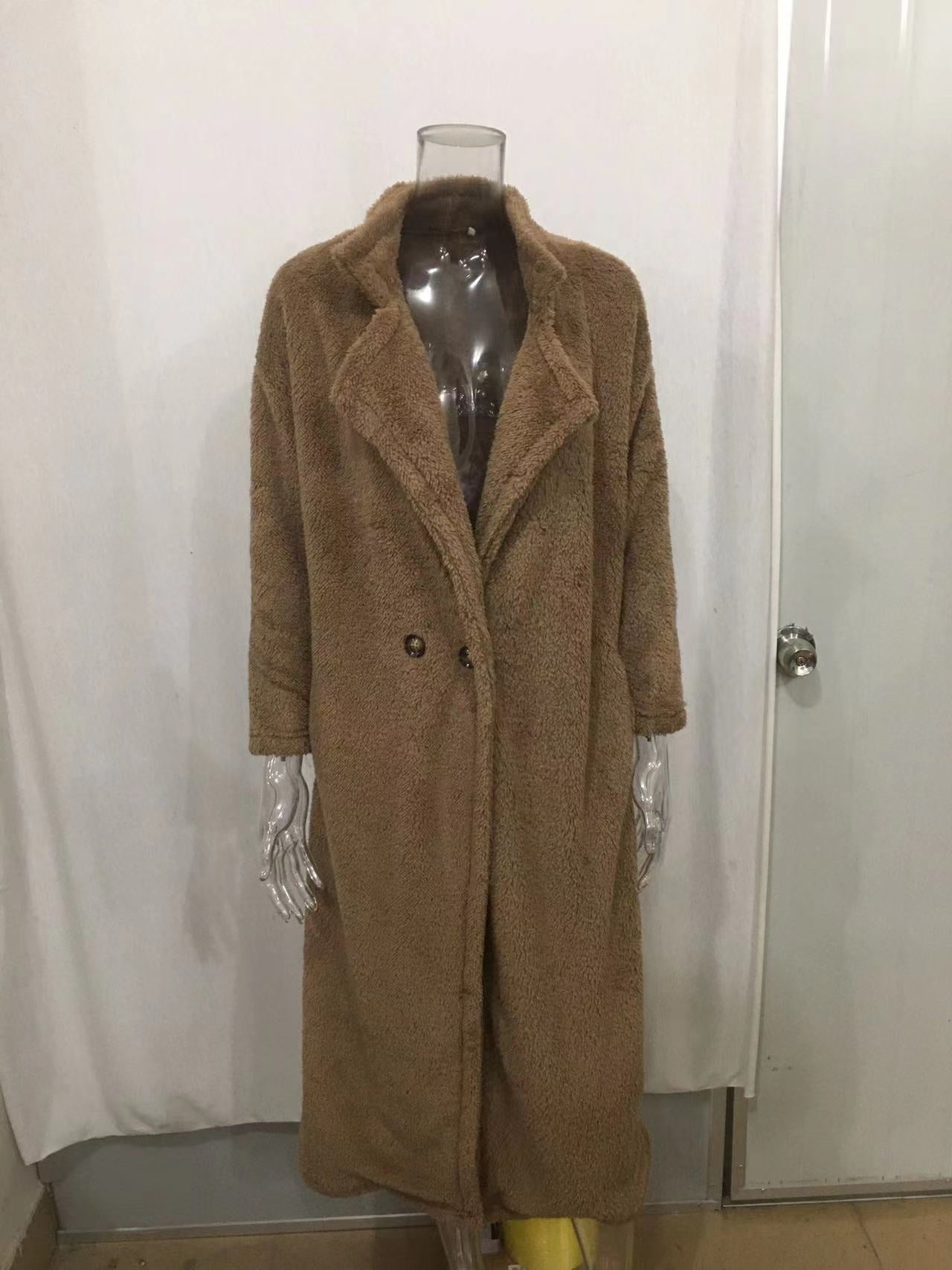 Women's Teddy Fleece Long Coat Double Breasted Lapel