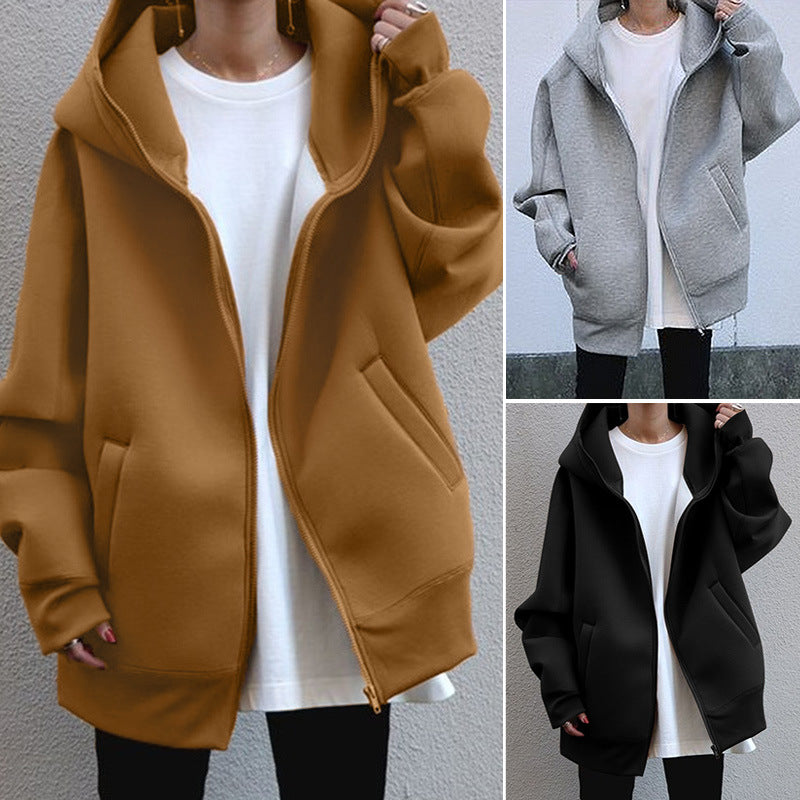 Oversized Zip Up Fleece Hoodie Women Longline Jacket