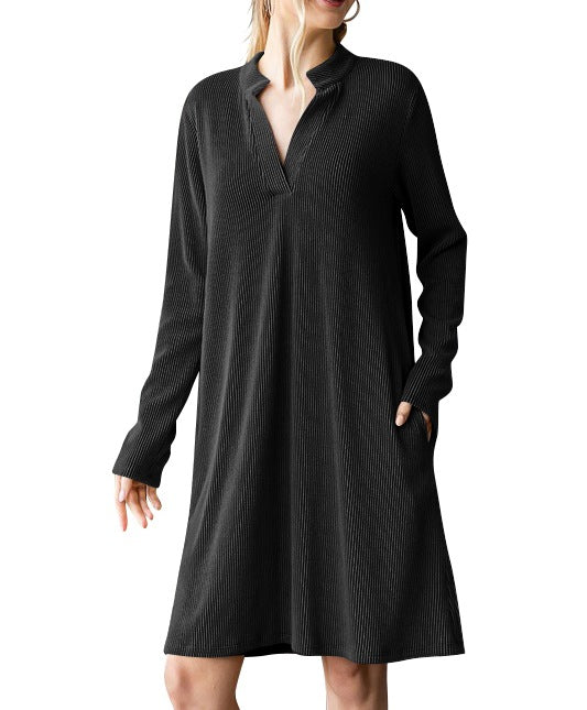 2025 Autumn/Winter Women's V-Neck Long-Sleeve Loose Dress