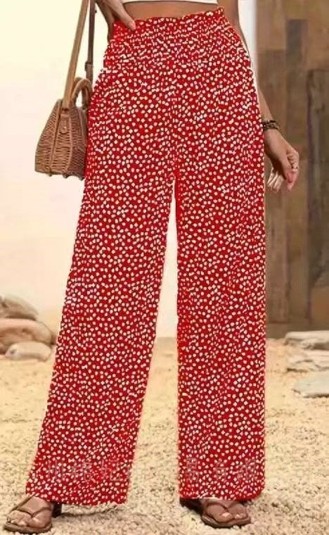 Women's Polka Dot Elastic Waist Wide Leg Casual Pants