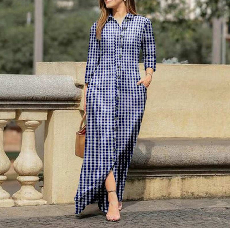 Women's Leopard Maxi Shirt Dress Long Sleeve Plus Size