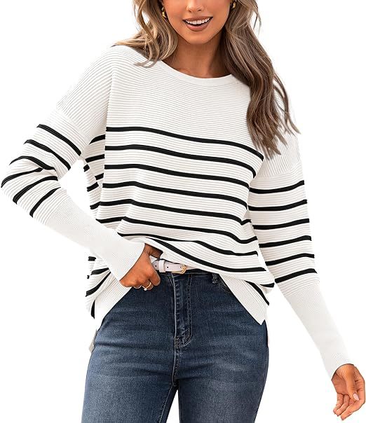 Women's Striped Crew Neck Pullover Knit Sweater