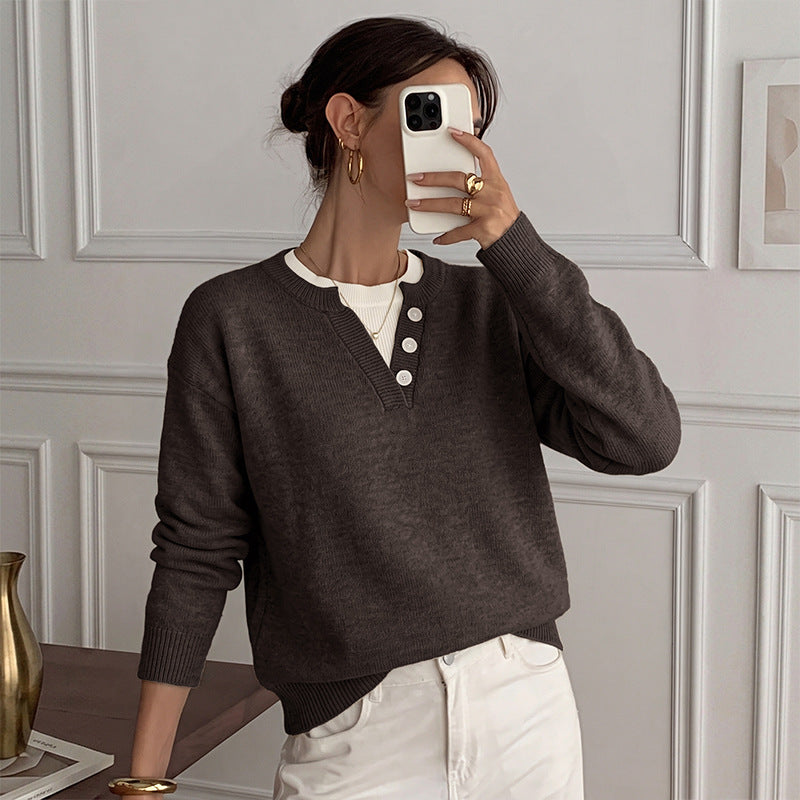 Women's Layered V Neck Sweater Oversized Casual Knit Top