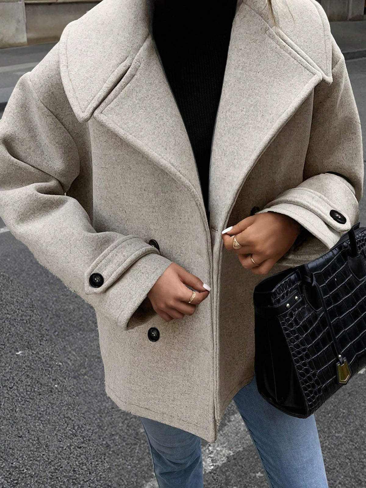 Women's Oversized Double Breasted Cropped Coat Blazer