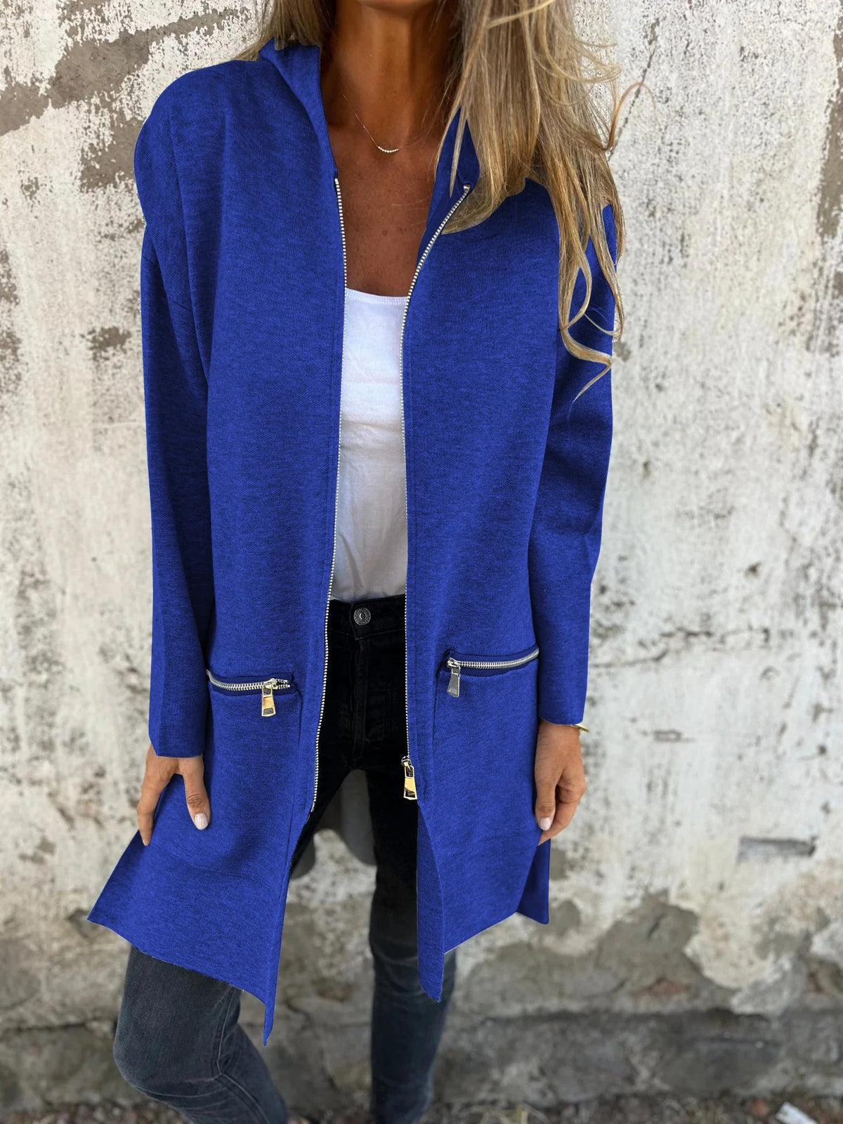 Women's Oversized Hooded Zip Up Longline Jacket