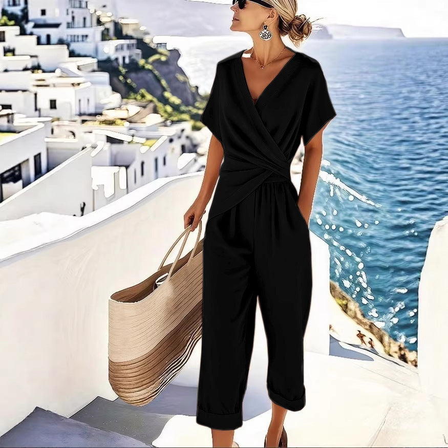 Women's Twist Front 2 Piece Pants Set Casual Summer