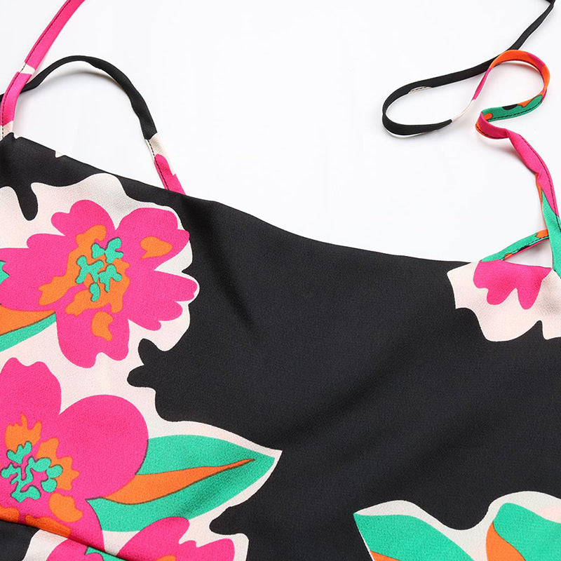 Floral Print Spaghetti Strap Dress Mid-Length Vacation Style