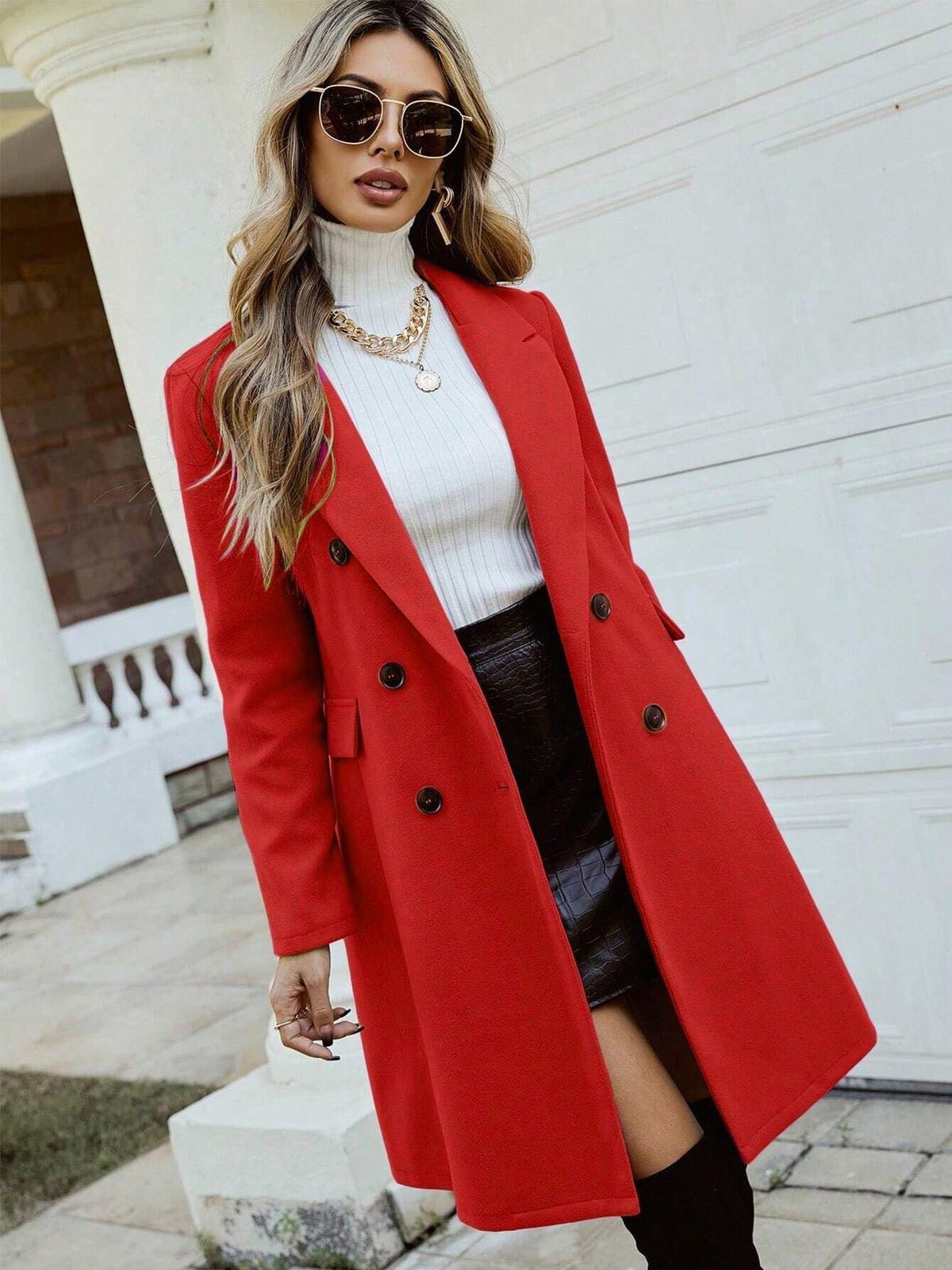 Women's Double Breasted Wool Blend Midi Winter Coat