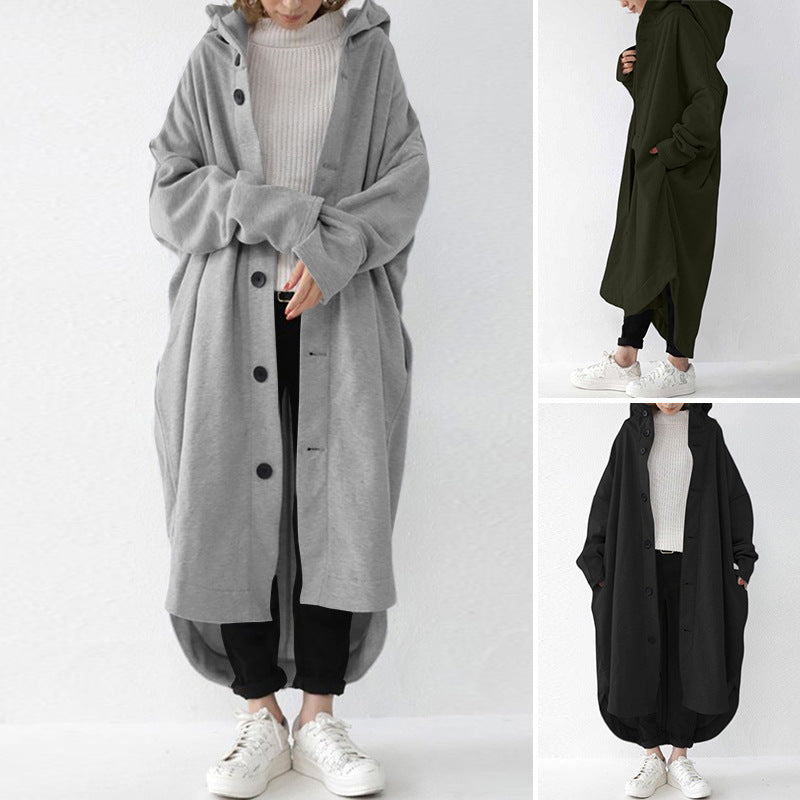 Women's Oversized Hooded Long Button Front Coat