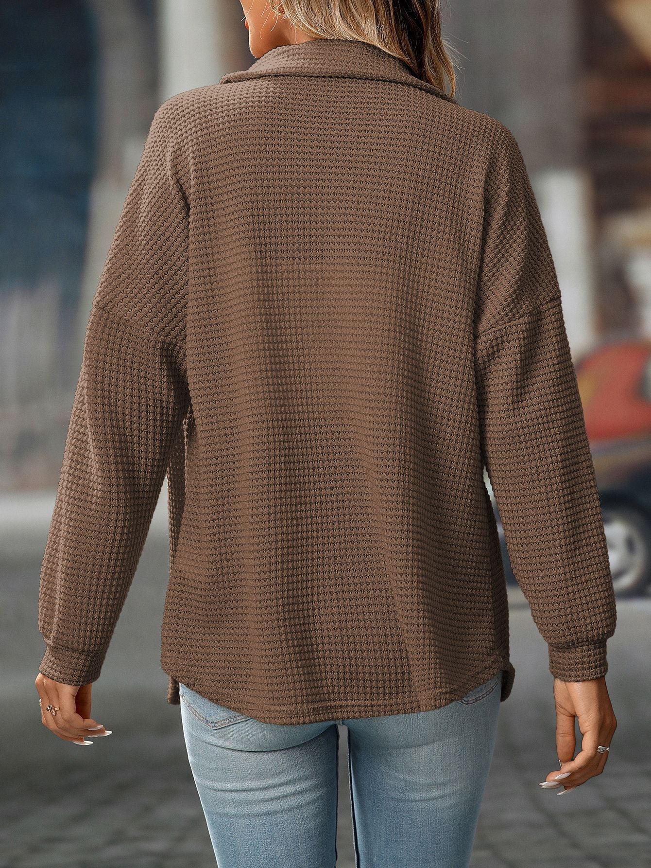 2025 Fall/Winter Casual Waffle Knit Shirt – Loose Fit Commuter Top