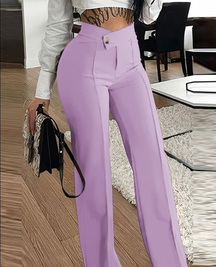 Women's High Waisted Straight Leg Casual Pants Trousers