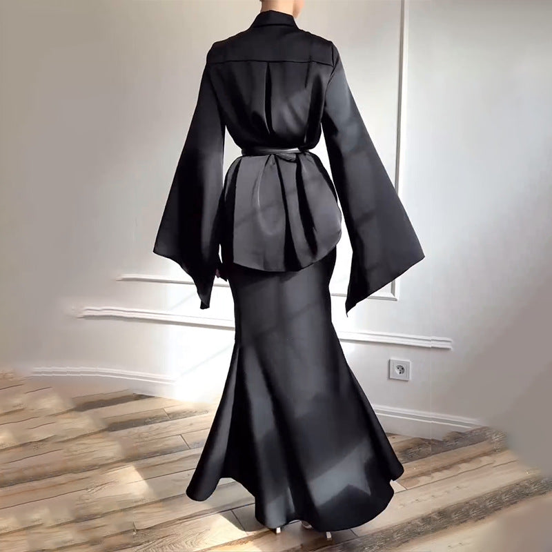 Women's Elegant 2 Piece Button Down Shirt & Skirt Set