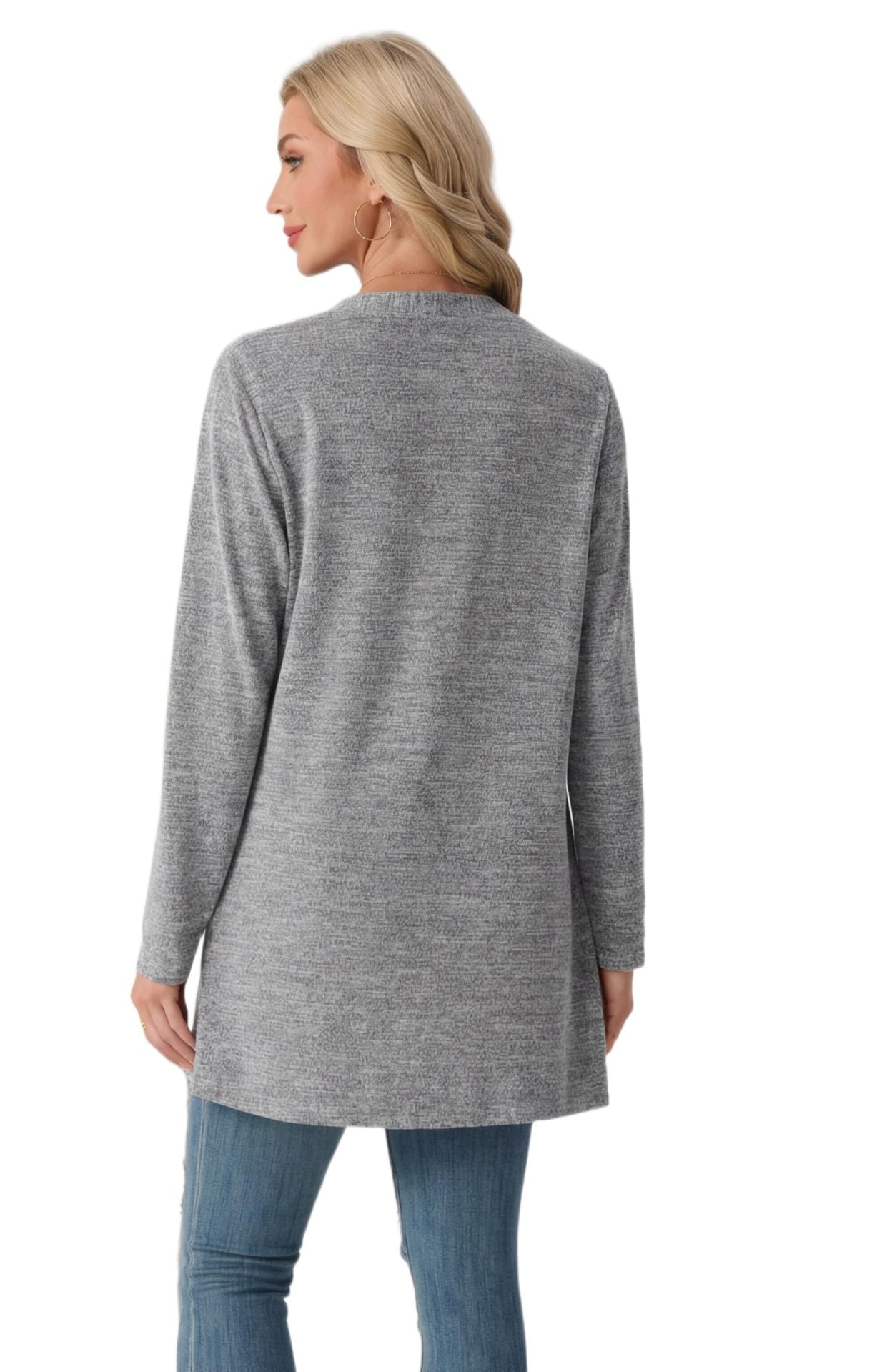 Women's Open Front Knit Cardigan with Pockets Long Sleeve