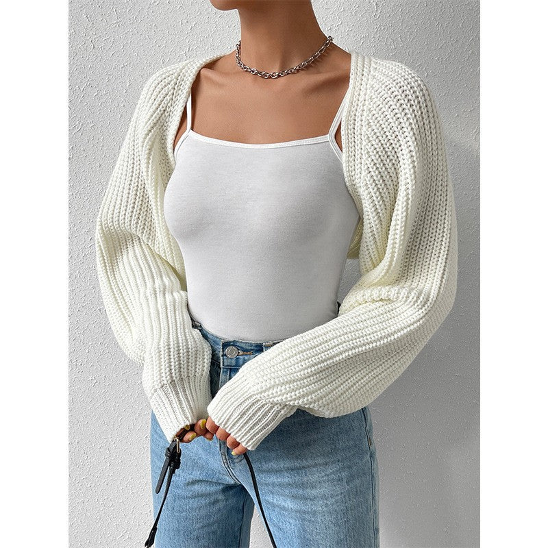 Chunky Ribbed Open Front Cropped Shrug Cardigan