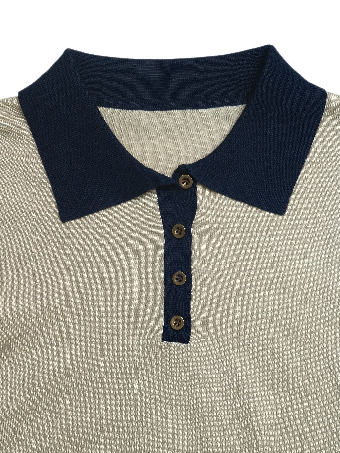 Contrast Collar Knit Sweater Long Sleeve Polo Pullover
