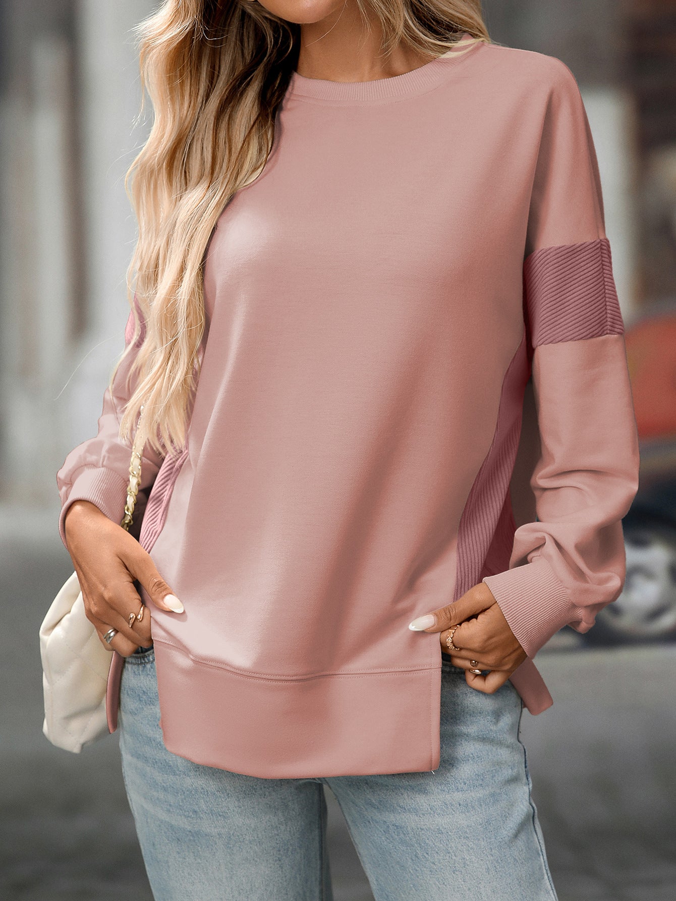 2025 Fall/Winter Colorblock Crew Neck Sweatshirt – Loose Casual Pullover