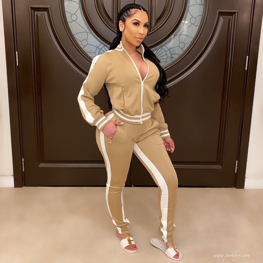Women's Cold Shoulder Tracksuit Jogger Pants Set