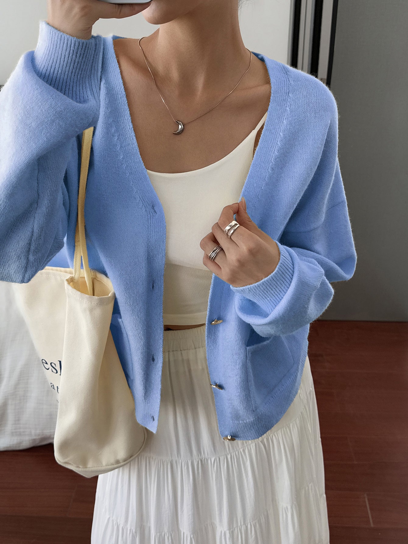 Women’s Solid Color Knit Cardigan V Neck Long Sleeve Top