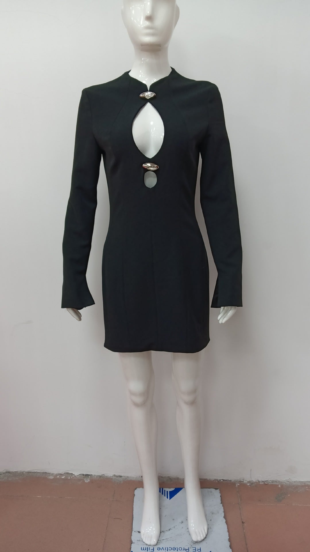 Black Cutout Long Sleeve Bodycon Mini Dress