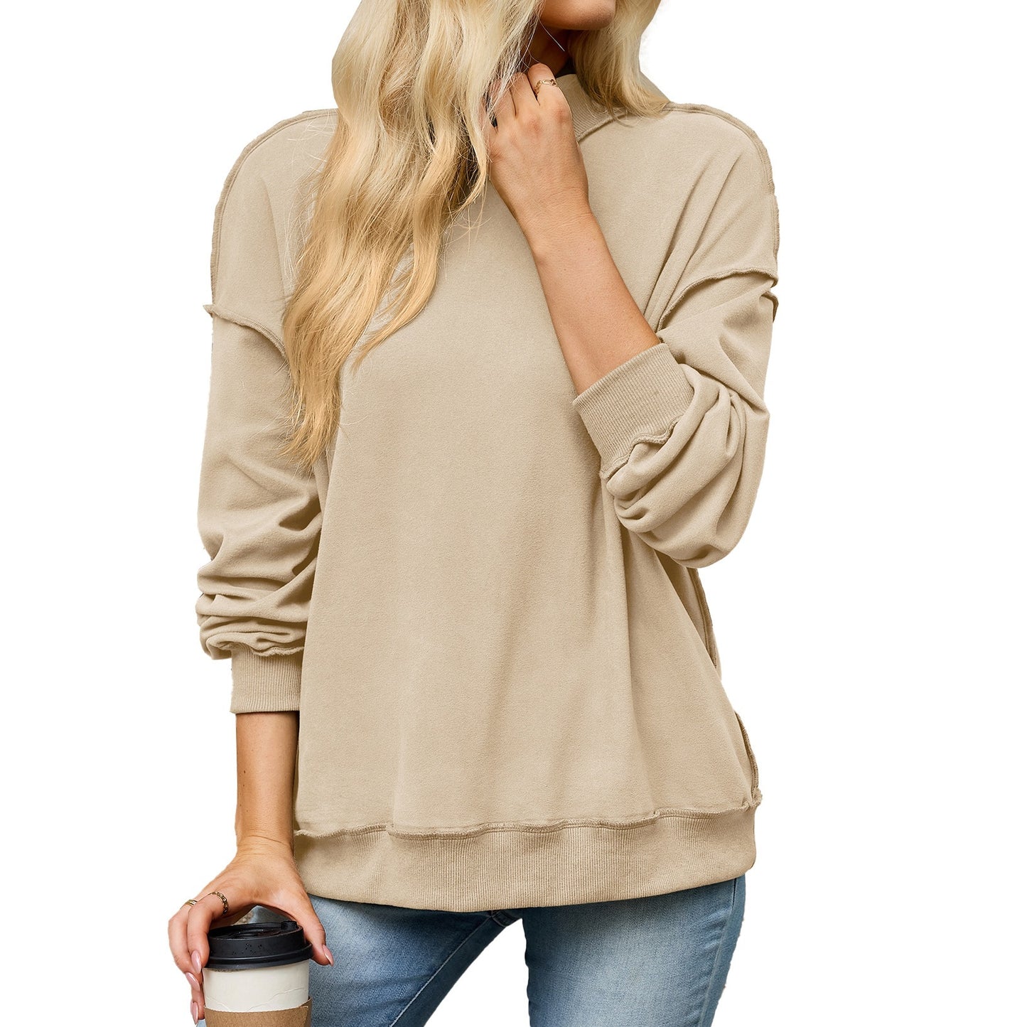 Women’s Mock Neck Exposed Seam Sweatshirt Pullover