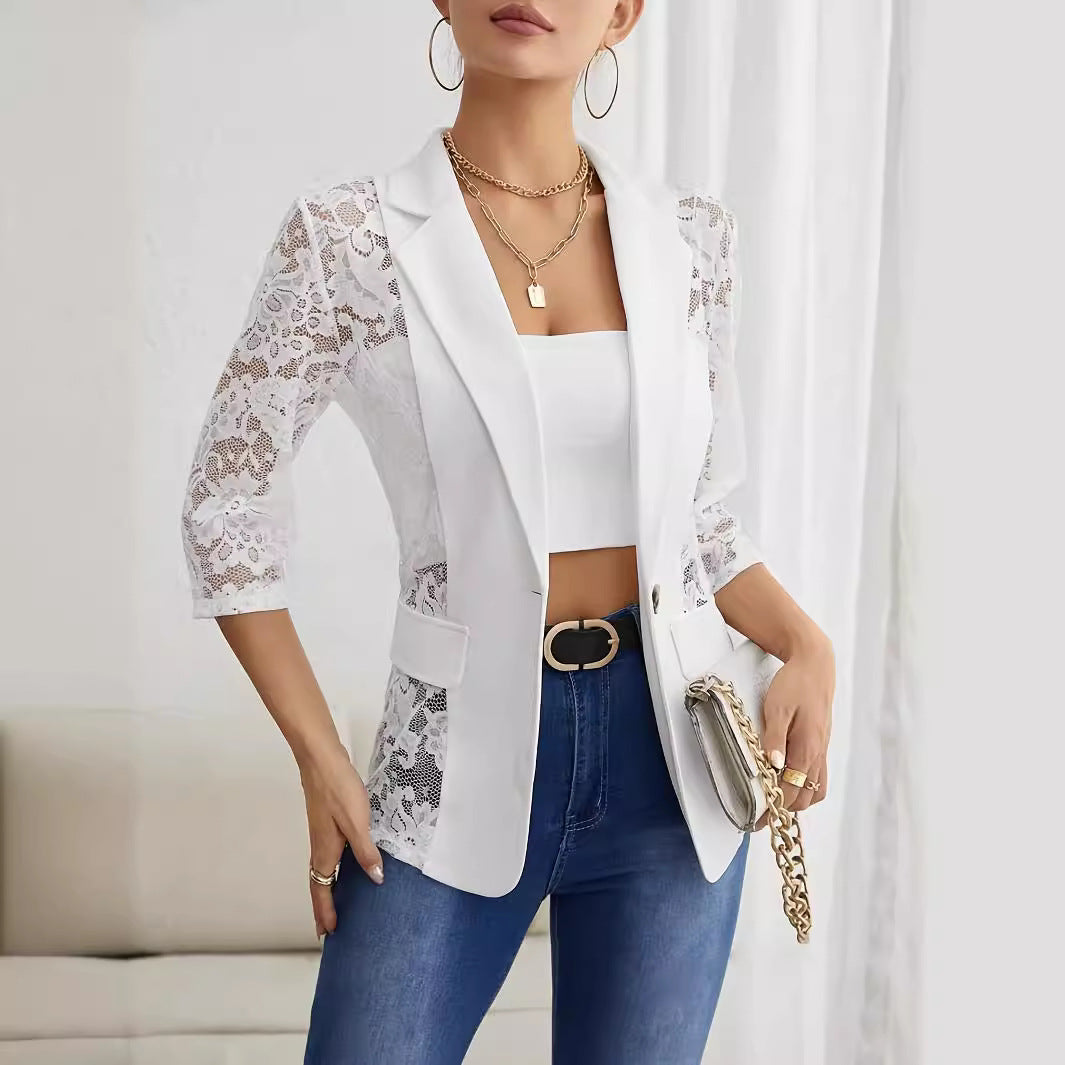 2025 Women's Elegant Lace-Trimmed Blazer Top