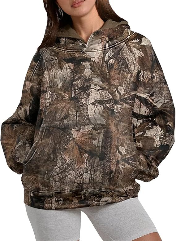 Women's Oversized Nature Print Hoodie Pullover