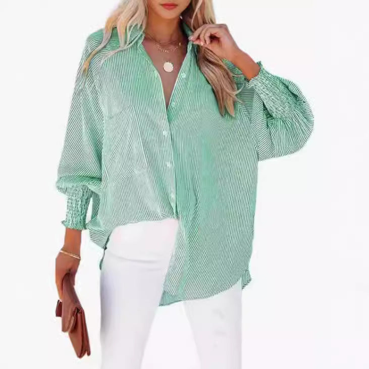 Womens Striped Oversized Button Down Shirt Long Sleeve
