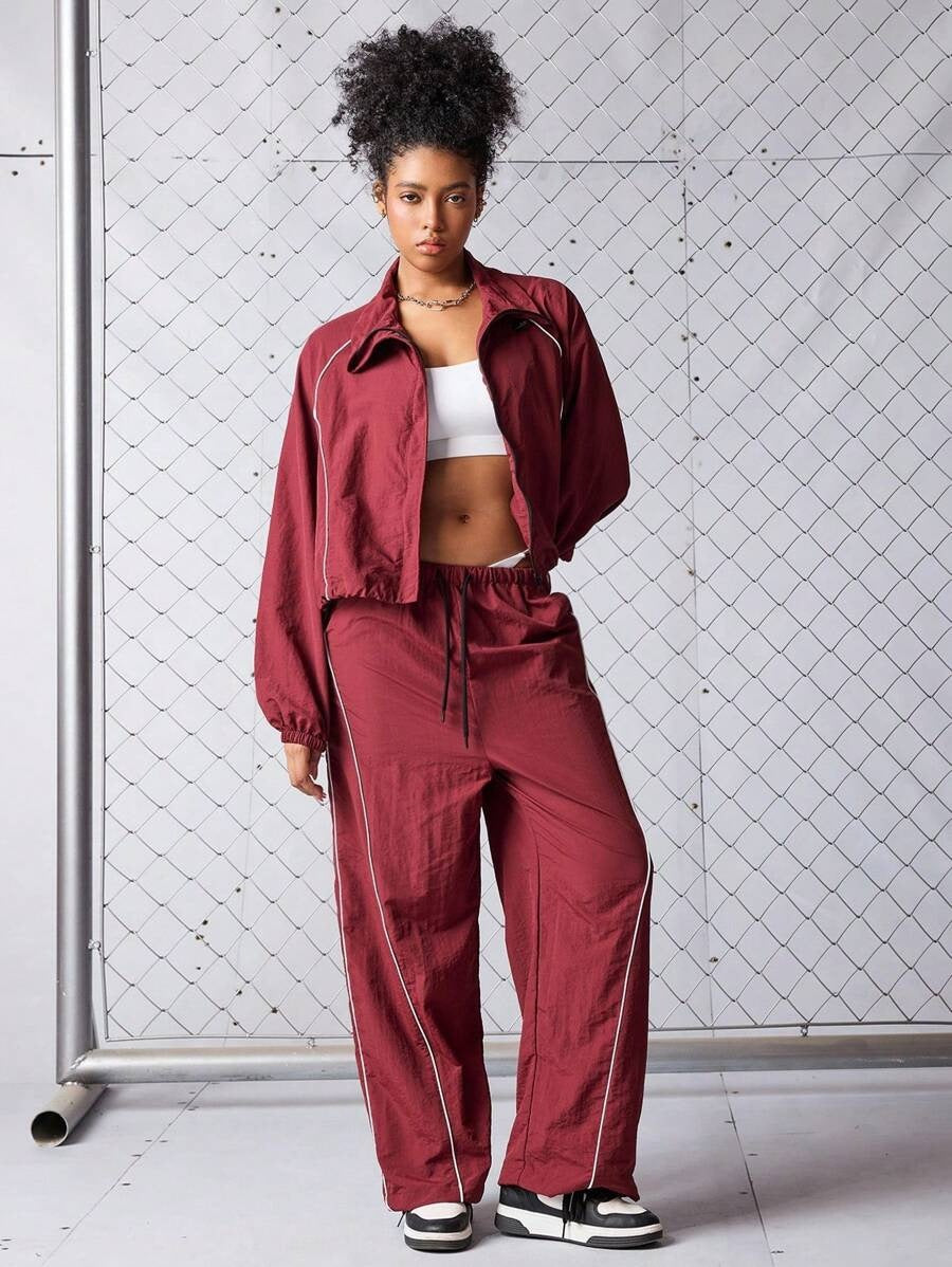 Women's Contrast Drawstring Track Pants Set