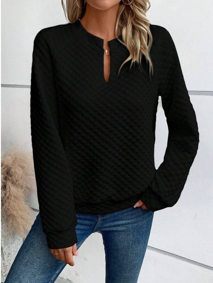 Women's Oversized Quilted V Neck Raglan Sweatshirt
