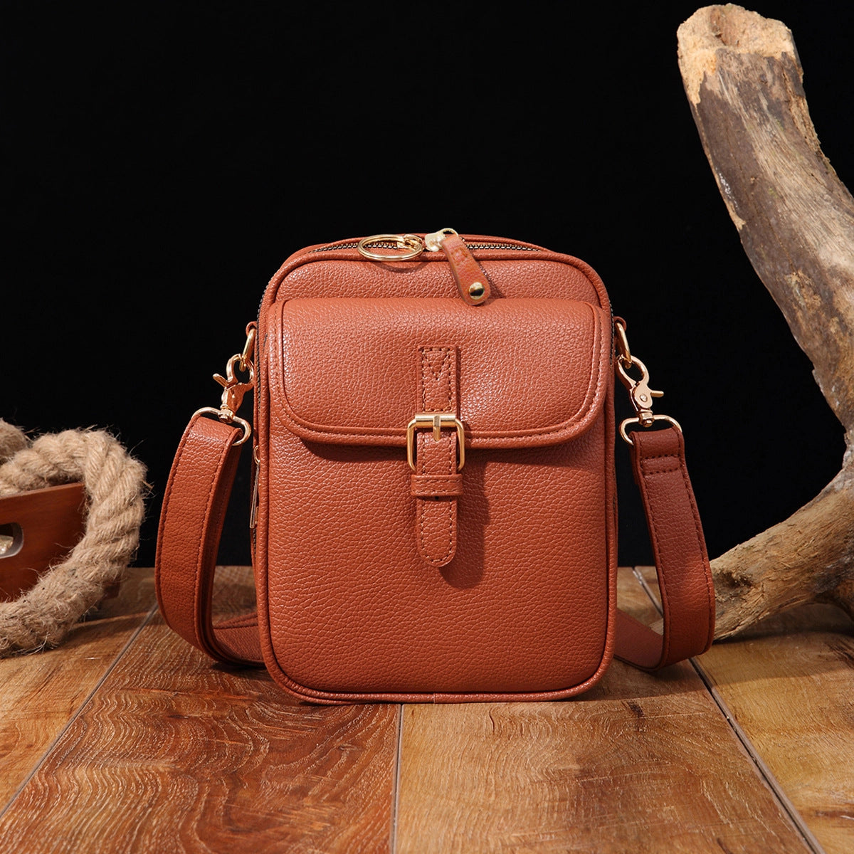 Vintage PU Crossbody Messenger Bag with Front Pocket