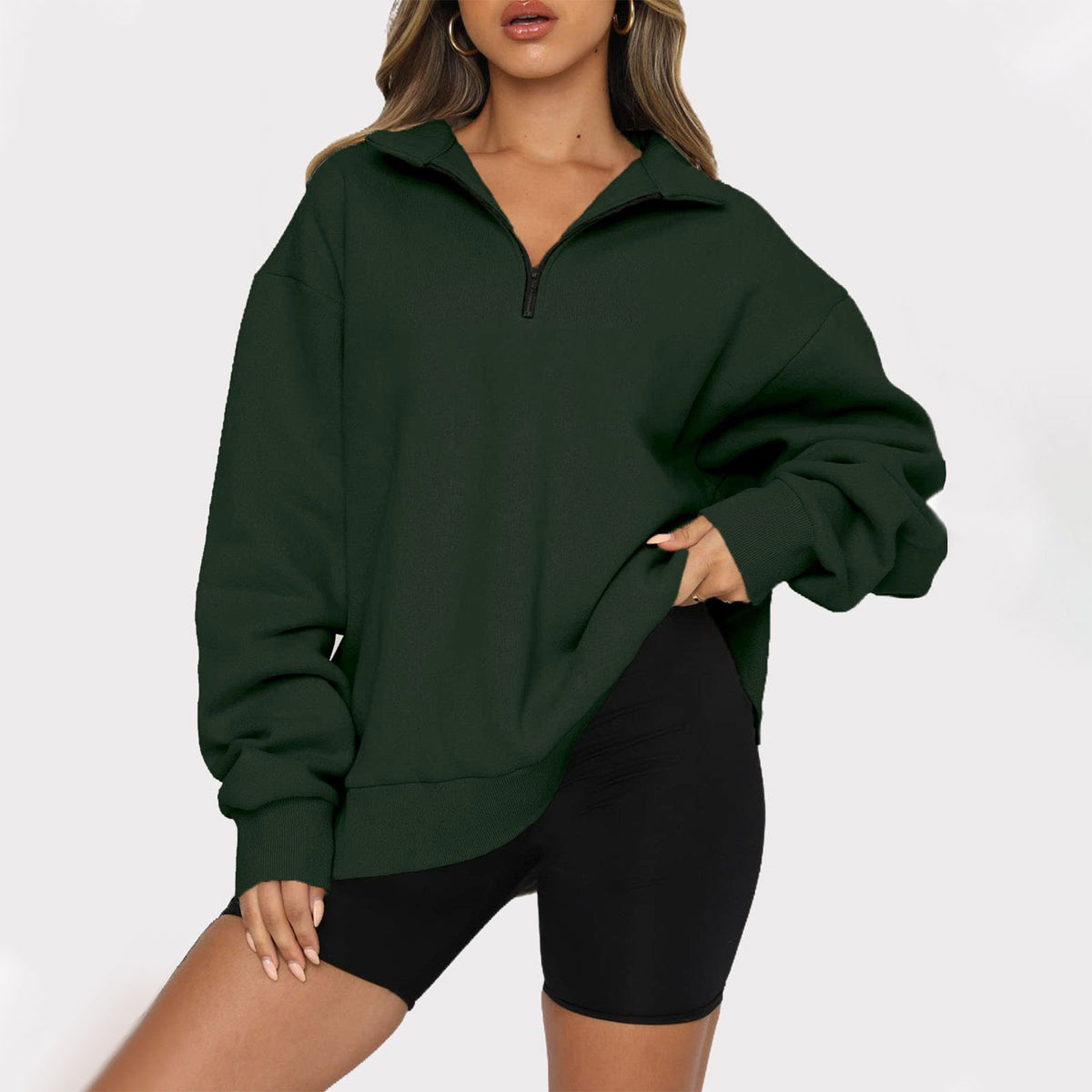 Women's Oversized Quarter Zip Collar Pullover Sweatshirt