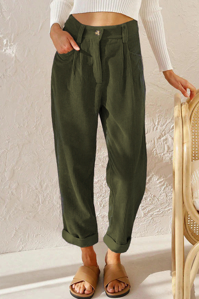 Women's Corduroy High Waisted Straight Leg Pants