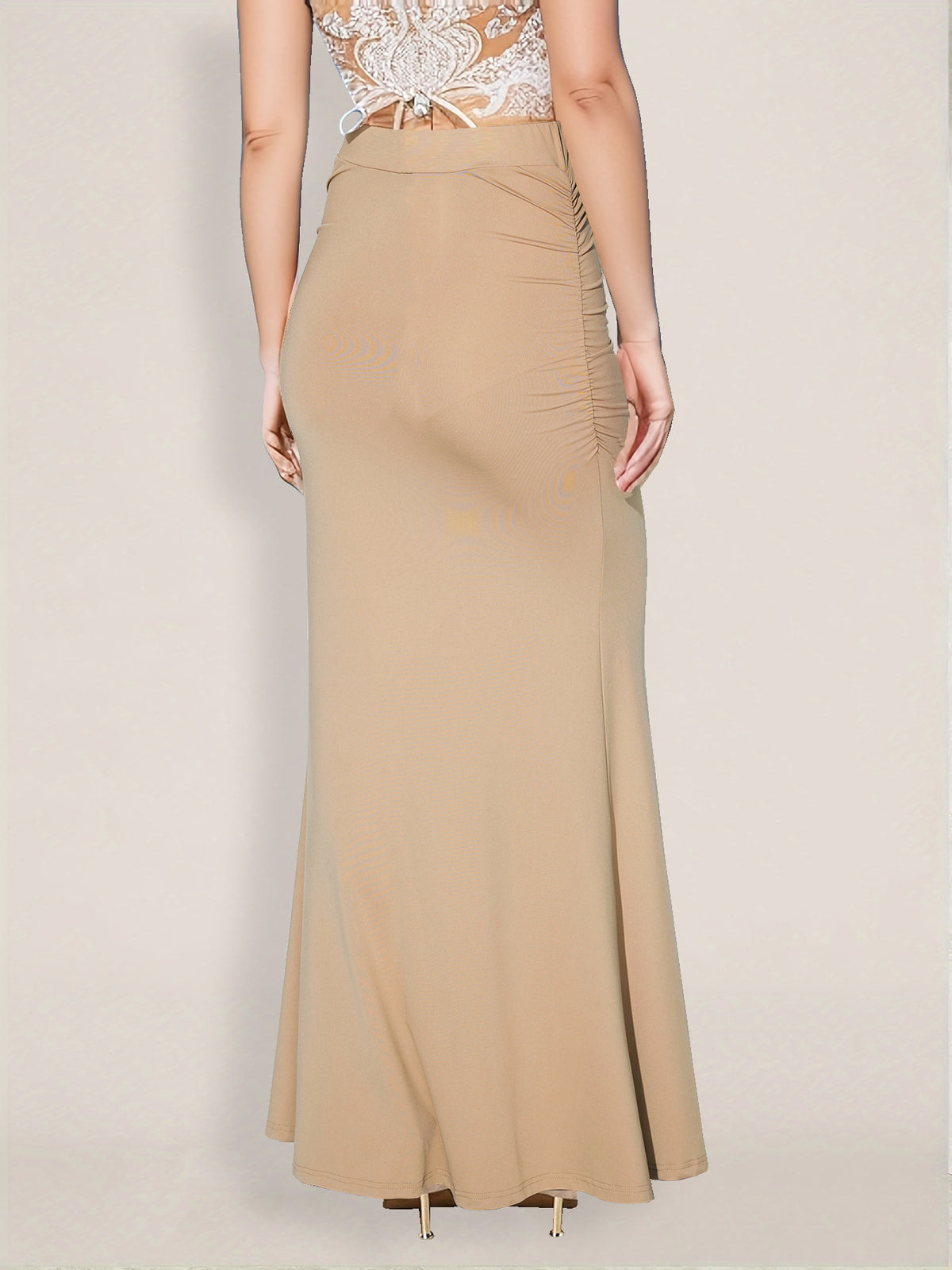 Sexy Ruched High Waist Flared Bodycon Maxi Skirt