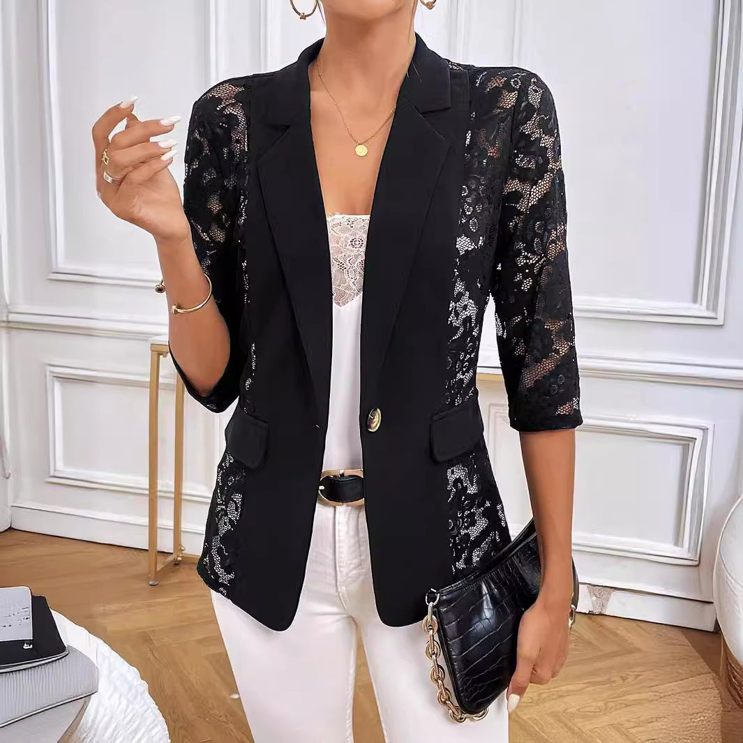 2025 Women's Elegant Lace-Trimmed Blazer Top