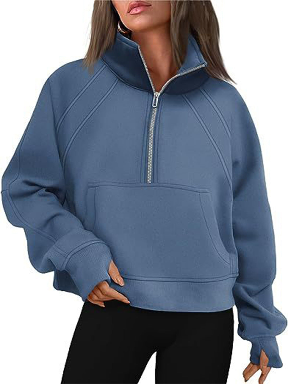Women's Oversized Half Zip Pullover Sweatshirt Pocket