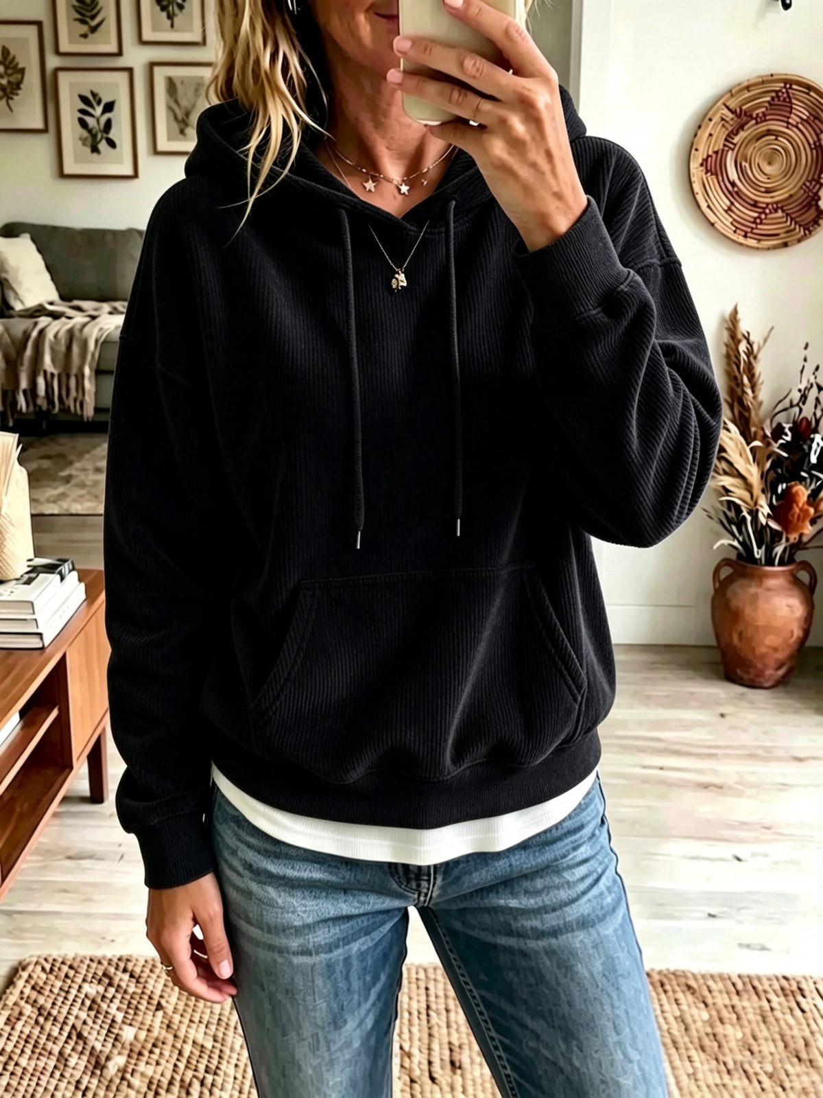 Women's Oversized Corduroy Hoodie with Pocket