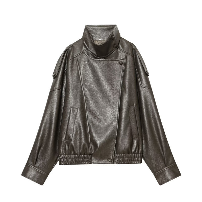Womens Oversized Faux Leather Moto Jacket Streetwear
