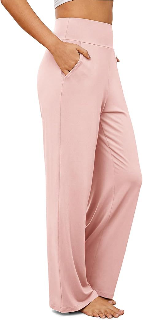 Womens High Waisted Wide Leg Yoga Pants Butt Lift Pockets