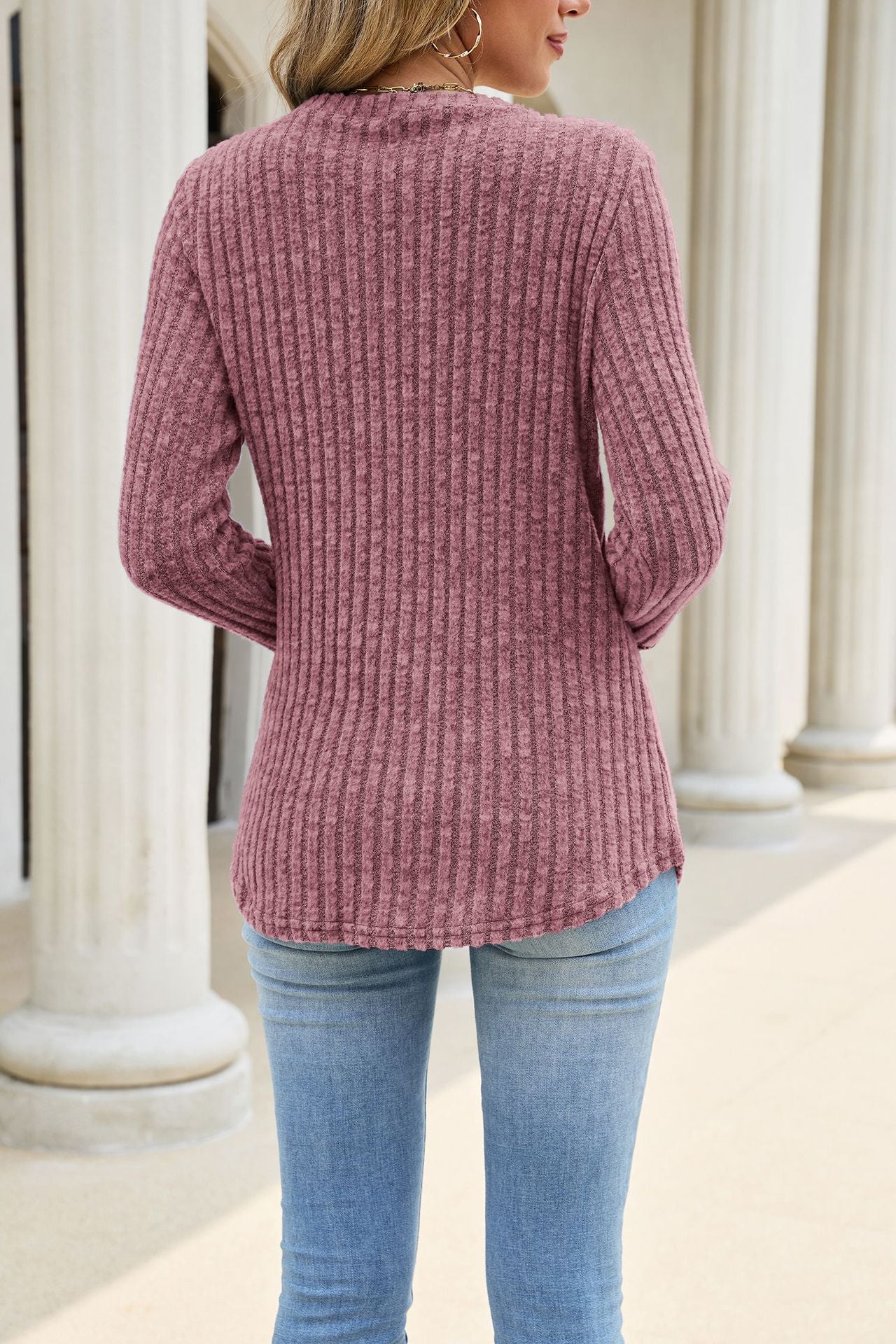 Women's Lace Cuff Waffle Knit Long Sleeve Tunic