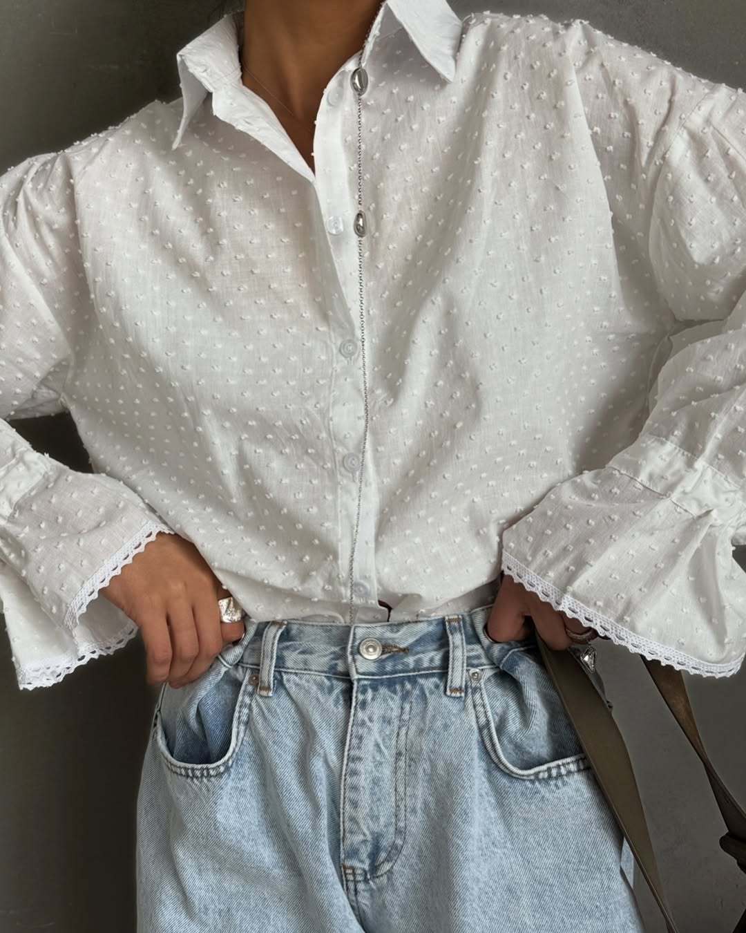 Women's Oversized Cotton Button Down Shirt Flare Sleeve