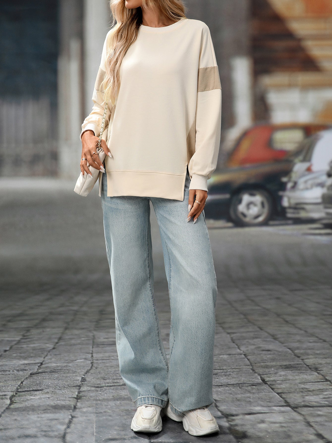 2025 Fall/Winter Colorblock Crew Neck Sweatshirt – Loose Casual Pullover