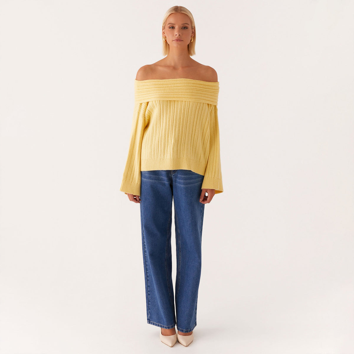 Women's Off Shoulder Oversized Ribbed Knit Sweater