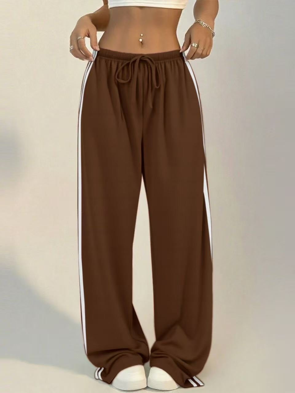 Women High Waist Side Stripe Baggy Wide Leg Sweatpants