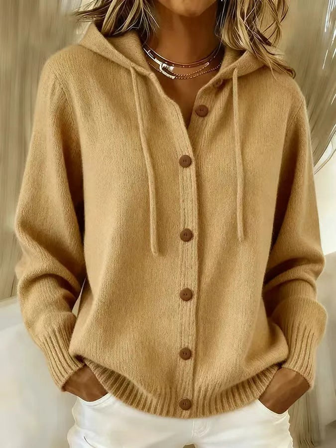 Women's Oversized Hooded Button Knit Cardigan Sweater