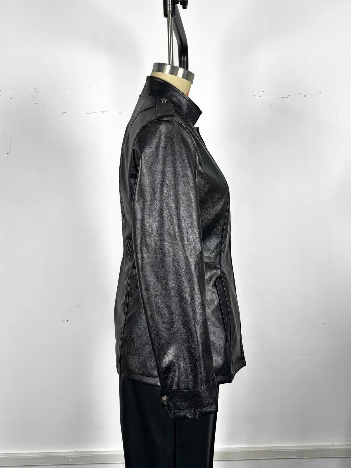 Women's Distressed Faux Leather Jacket Gothic Stand Collar
