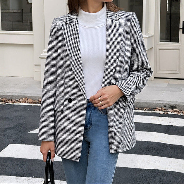 Women's Vintage Houndstooth Blazer Jacket