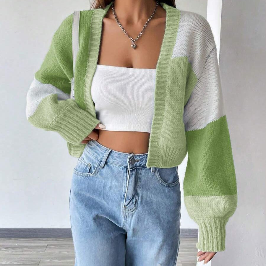 Women's Y2K Colorblock Open Front Knit Cardigan